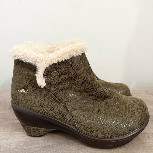 JBU Boots by Jambu Mesa Ankle Boot Green Leather Faux Fur Lined Women's Size 8.5 - Picture 1 of 7